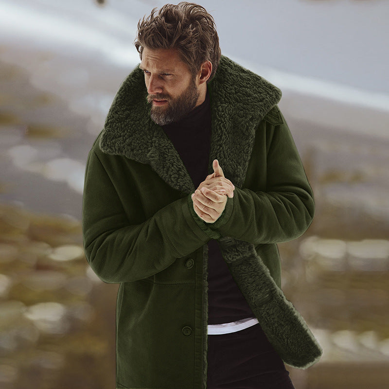 Winter coat for men with Sherpa lining and single-breasted buttoning – European-American style