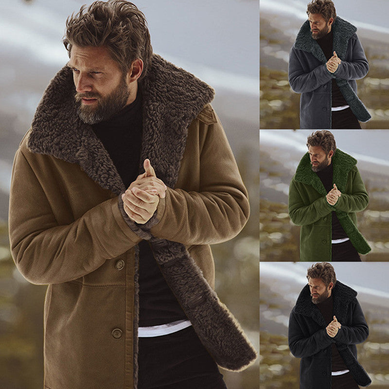 Manteau d'hiver pour hommes avec doublure Sherpa et boutonnage simple – Style européen-américain
