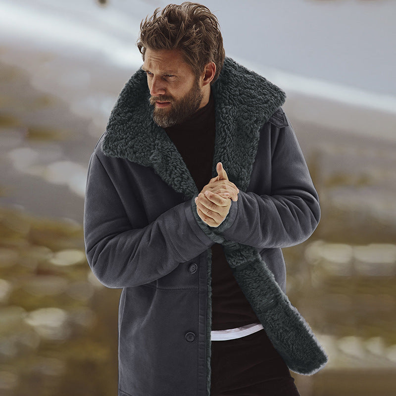 Manteau d'hiver pour hommes avec doublure Sherpa et boutonnage simple – Style européen-américain