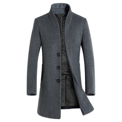 Warm Wool Coat for Men - Slim Fit Mid-Thigh with Side Pockets