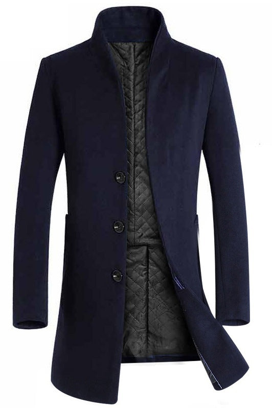 Manteau en Laine Chaud pour Hommes - Coupe Slim Mi-Cuisse avec Poches Latérales
