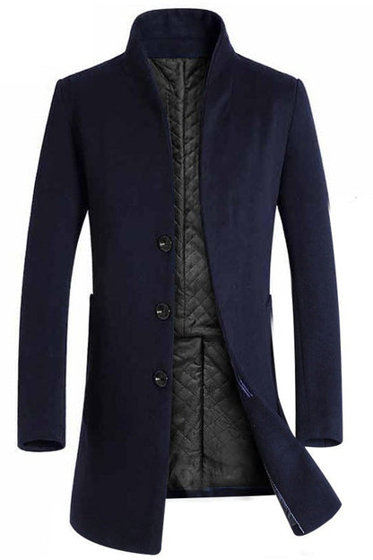 Warm Wool Coat for Men - Slim Fit Mid-Thigh with Side Pockets