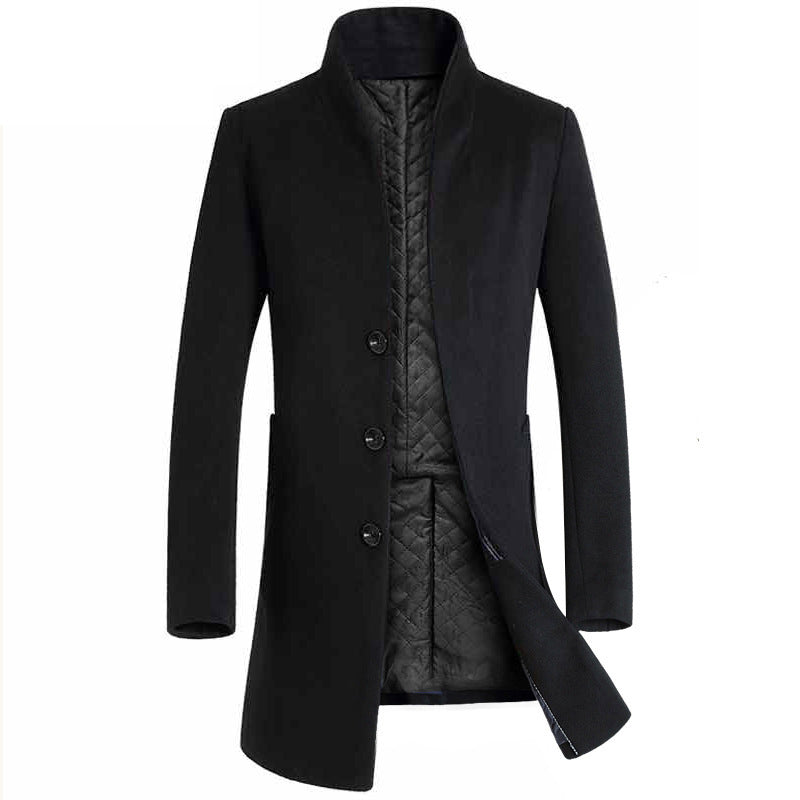 Warm Wool Coat for Men - Slim Fit Mid-Thigh with Side Pockets