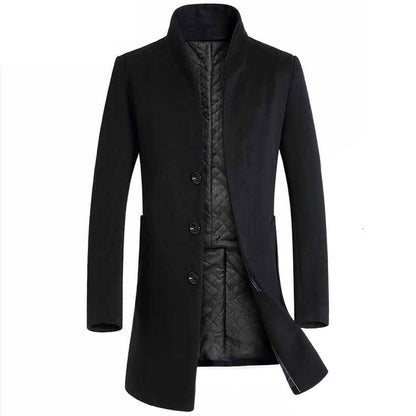 Warm Wool Coat for Men - Slim Fit Mid-Thigh with Side Pockets