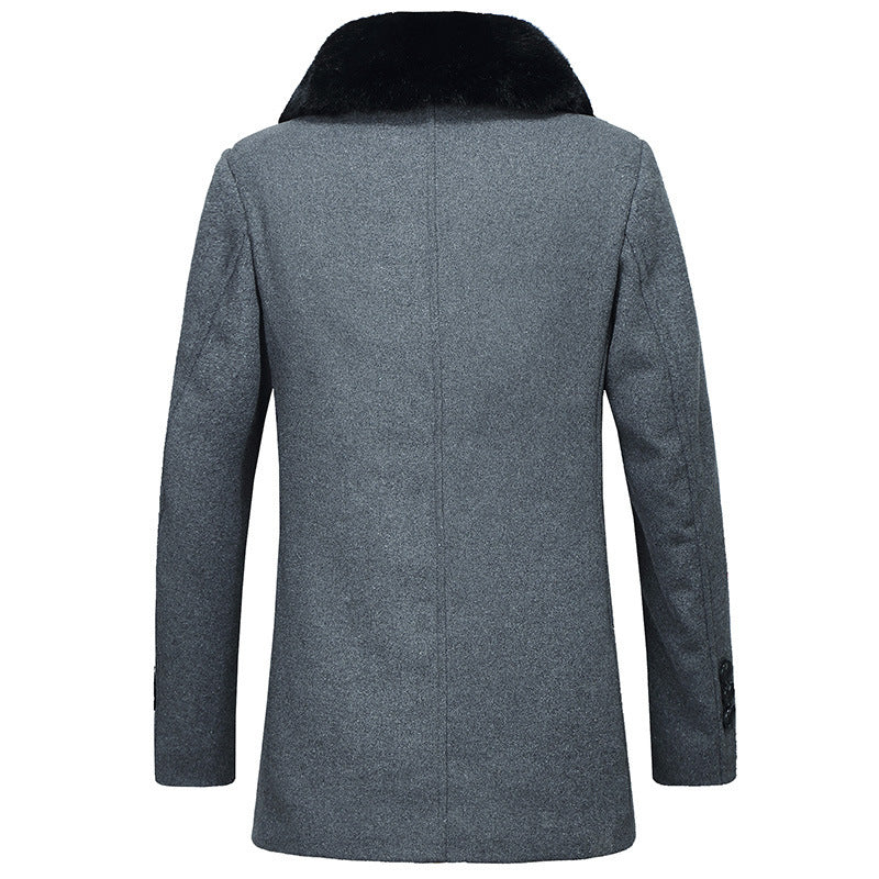 Mid-Thigh Wool Coat for Men – Slim Fit and Soft Collar for Winter