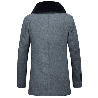 Mid-Thigh Wool Coat for Men – Slim Fit and Soft Collar for Winter