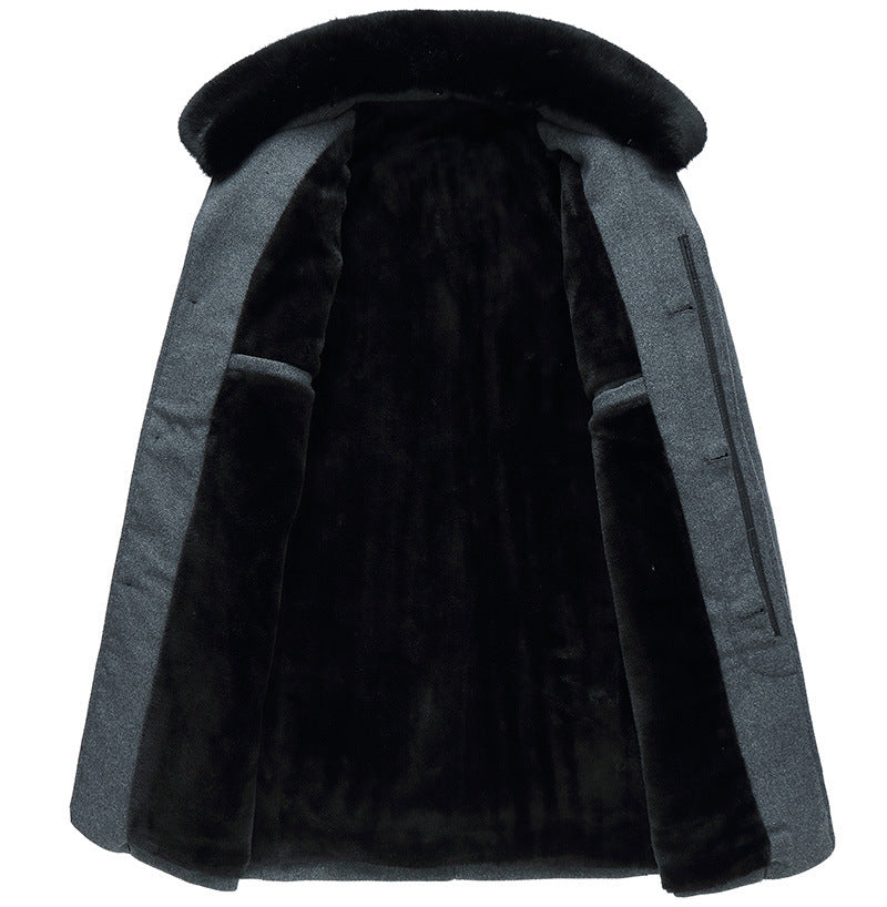 Mid-Thigh Wool Coat for Men – Slim Fit and Soft Collar for Winter