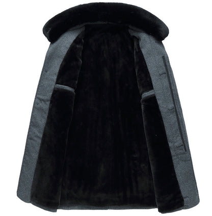 Mid-Thigh Wool Coat for Men – Slim Fit and Soft Collar for Winter