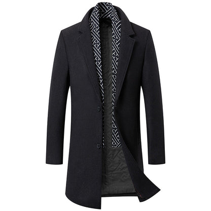 Mid-Length Wool Coat for Men with Quilted Lining – Urban Style and Winter Comfort