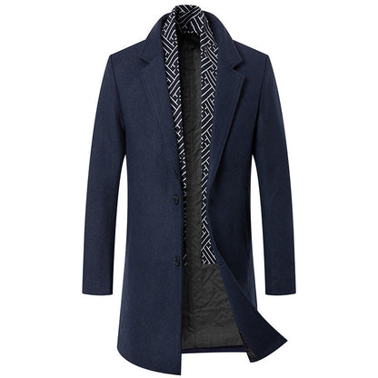 Mid-Length Wool Coat for Men with Quilted Lining – Urban Style and Winter Comfort