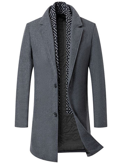 Mid-Length Wool Coat for Men with Quilted Lining – Urban Style and Winter Comfort
