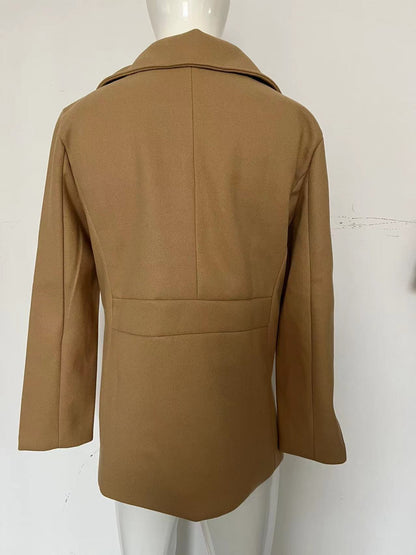 Mid-Length Wool Coat for Men with Double Breasted and Notched Lapel