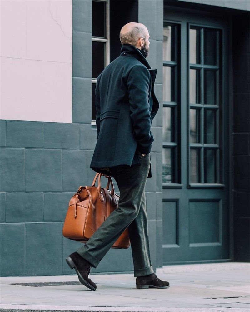 Mid-Length Wool Coat for Men with Double Breasted and Notched Lapel