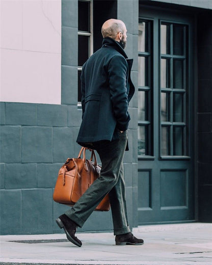 Mid-Length Wool Coat for Men with Double Breasted and Notched Lapel