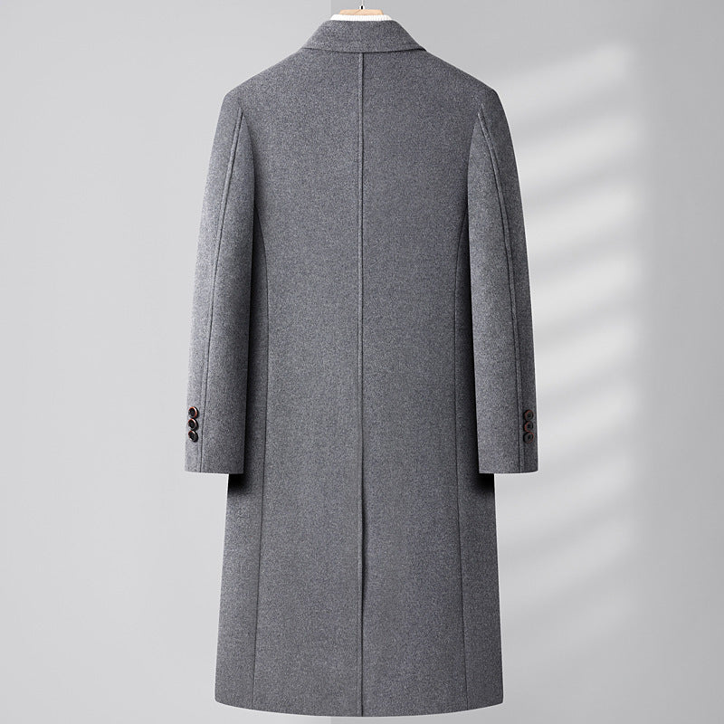 Manteau en Laine au-dessus du Genou avec Double Boutonnage – Élégance Automne Hiver, Silhouette Ajustée et Poches Latérales