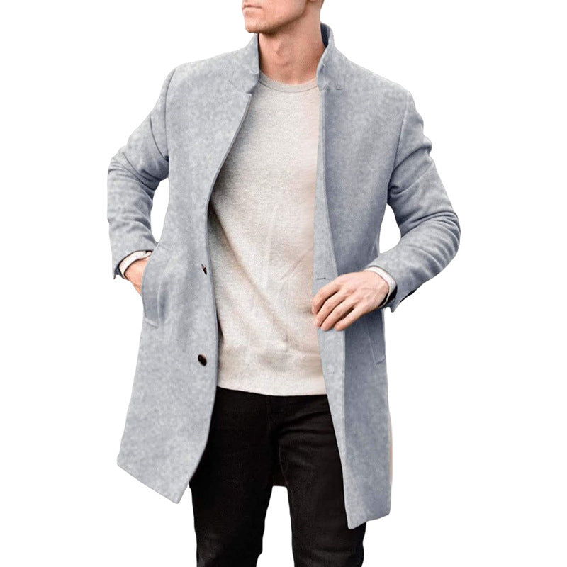 Manteau en Laine pour Homme Col Montant Mi-Cuisse avec Poches Latérales – Confort Optimal pour l'Automne et l'Hiver