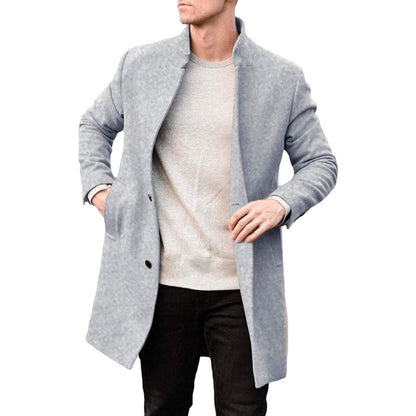 Wool Coat for Men High Collar Mid-Thigh with Side Pockets – Optimal Comfort for Autumn and Winter