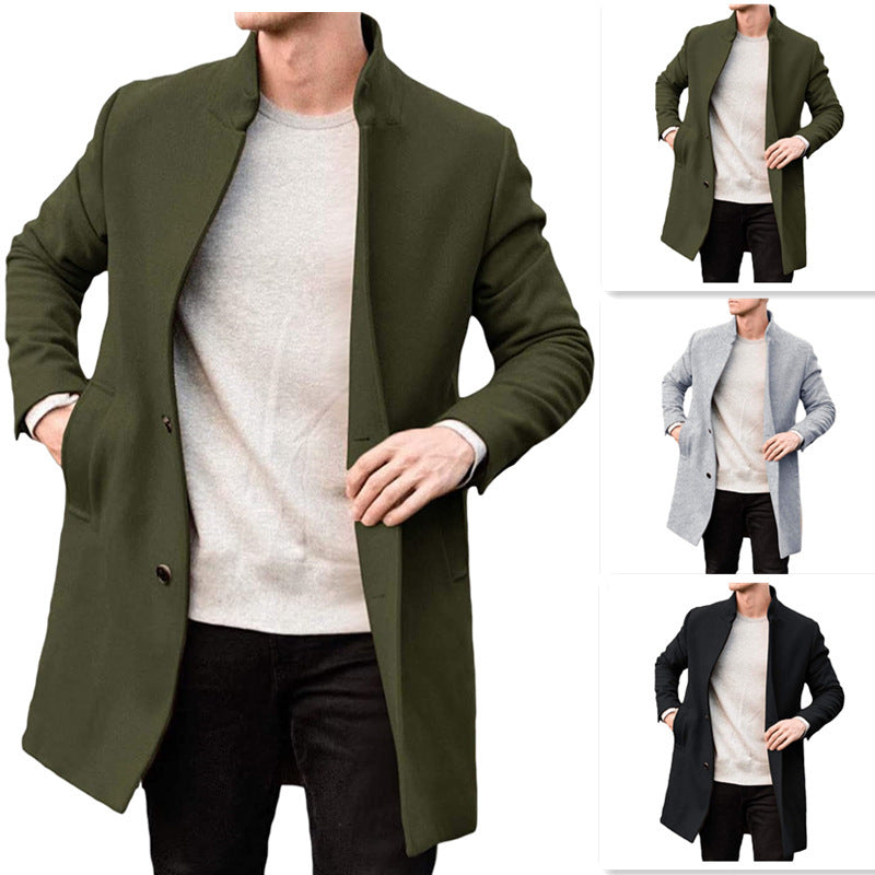 Manteau en Laine pour Homme Col Montant Mi-Cuisse avec Poches Latérales – Confort Optimal pour l'Automne et l'Hiver