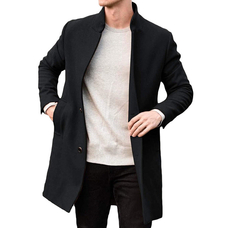 Manteau en Laine pour Homme Col Montant Mi-Cuisse avec Poches Latérales – Confort Optimal pour l'Automne et l'Hiver