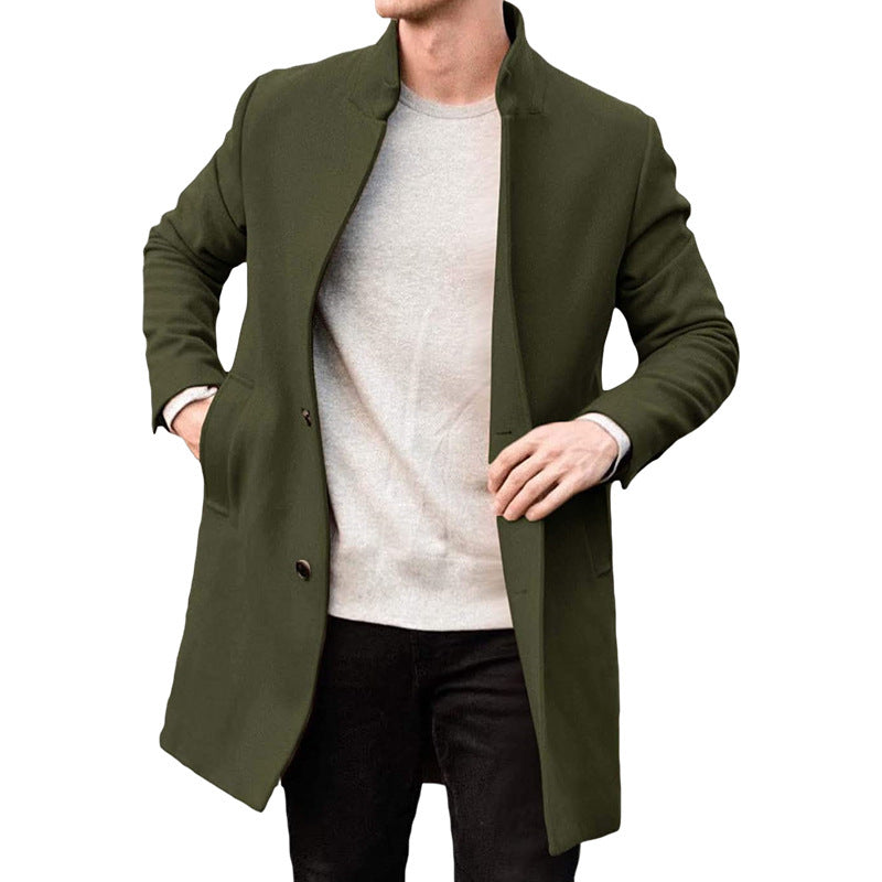Manteau en Laine pour Homme Col Montant Mi-Cuisse avec Poches Latérales – Confort Optimal pour l'Automne et l'Hiver