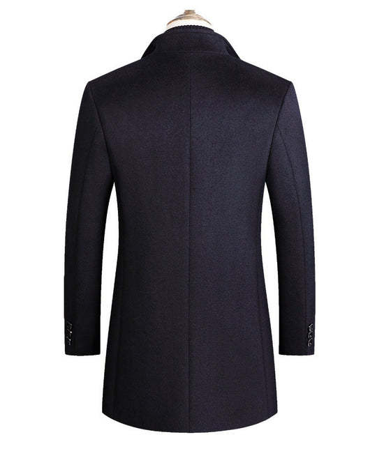 Wool Coat for Men with Single-Breasted Closure – Mid-Thigh, Winter