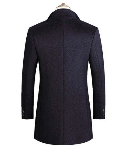 Wool Coat for Men with Single-Breasted Closure – Mid-Thigh, Winter