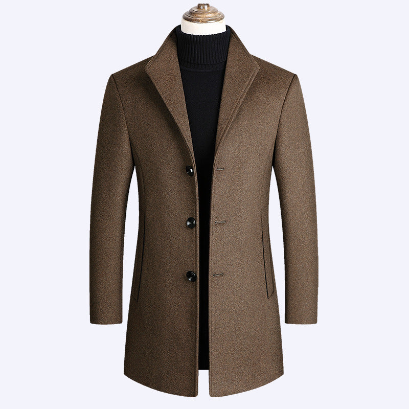 Manteau en Laine pour Homme à Boutonnage Simple – Mid-Thigh, Winter