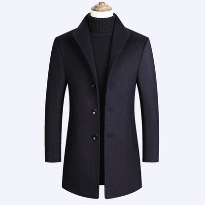 Wool Coat for Men with Single-Breasted Closure – Mid-Thigh, Winter