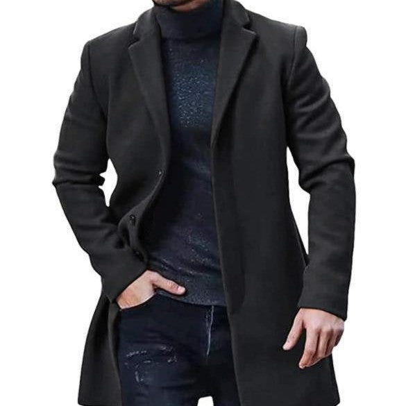 Tweed Coat for Men, Mid-Length in Polyester, Fitted and Elegant Silhouette