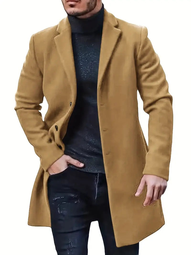 Manteau en Tweed pour Homme, Mid-Length Polyester, Slim and Elegant Silhouette