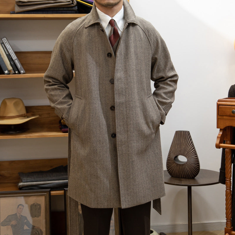 Manteau en laine pour hommes - Classic knee-length overcoat with structured collar