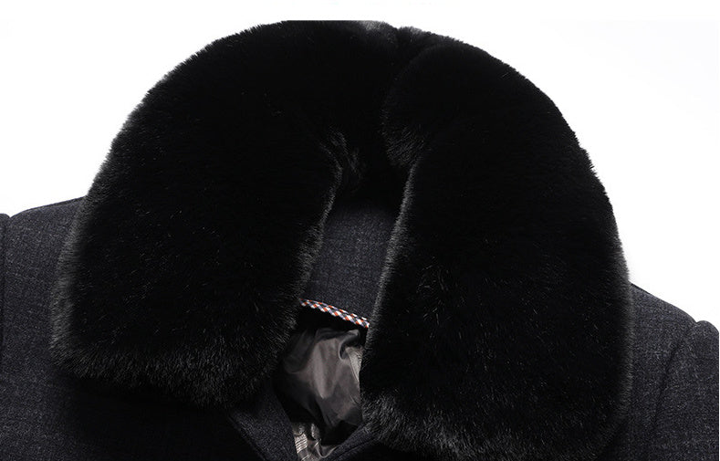 Manteau en laine pour hommes avec col en fausse fourrure – Longueur genou, coupe ajustée