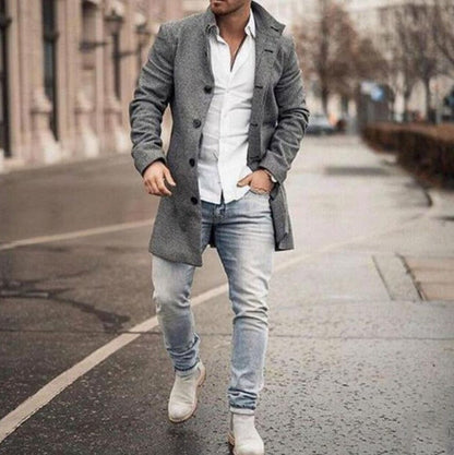 Mid-length coat for men in cotton and nylon with stand-up collar - Urban style