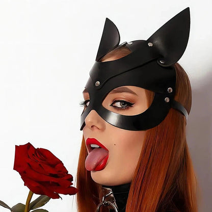 Catwoman Mask in Synthetic Leather for Halloween and Cosplay