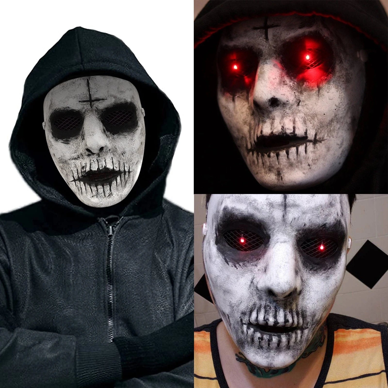 Masque Halloween en Latex avec LED Rouge – Masque de Démon Effrayant pour Fête
