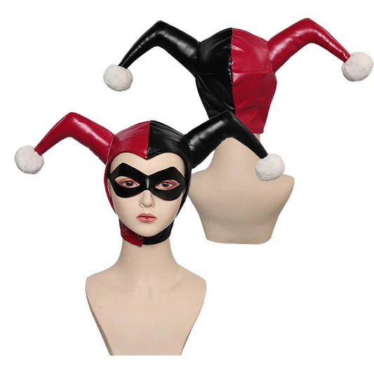 Jester Mask in Faux Leather with Jester Hat for Cosplay and Halloween