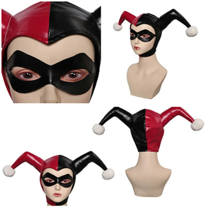 Jester Mask in Faux Leather with Jester Hat for Cosplay and Halloween