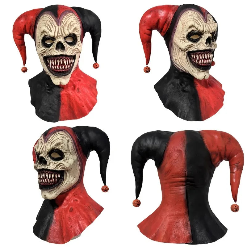 Latex Clown Mask with Horns - Scary Skull for Halloween and Cosplay