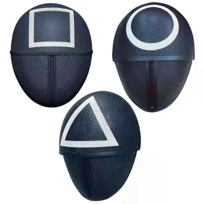 Masque de Cosplay Calamari Complet avec Motifs Carrés, Ronds et Triangulaires – Costume de Fête Inspiré d'une Série TV Coréenne