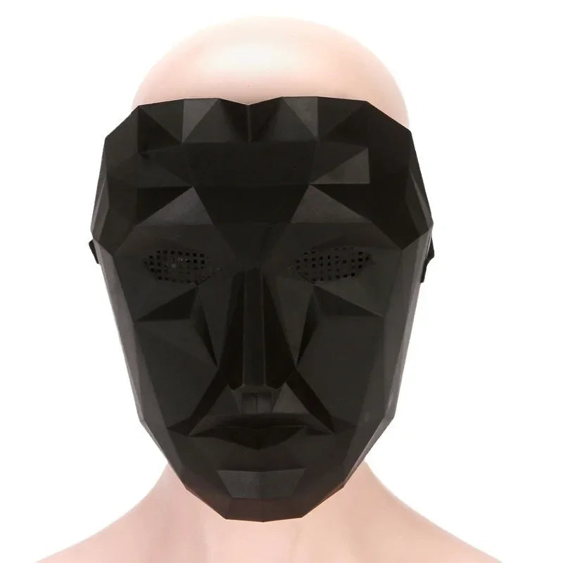 Masque de Cosplay Calamari Complet avec Motifs Carrés, Ronds et Triangulaires – Costume de Fête Inspiré d'une Série TV Coréenne