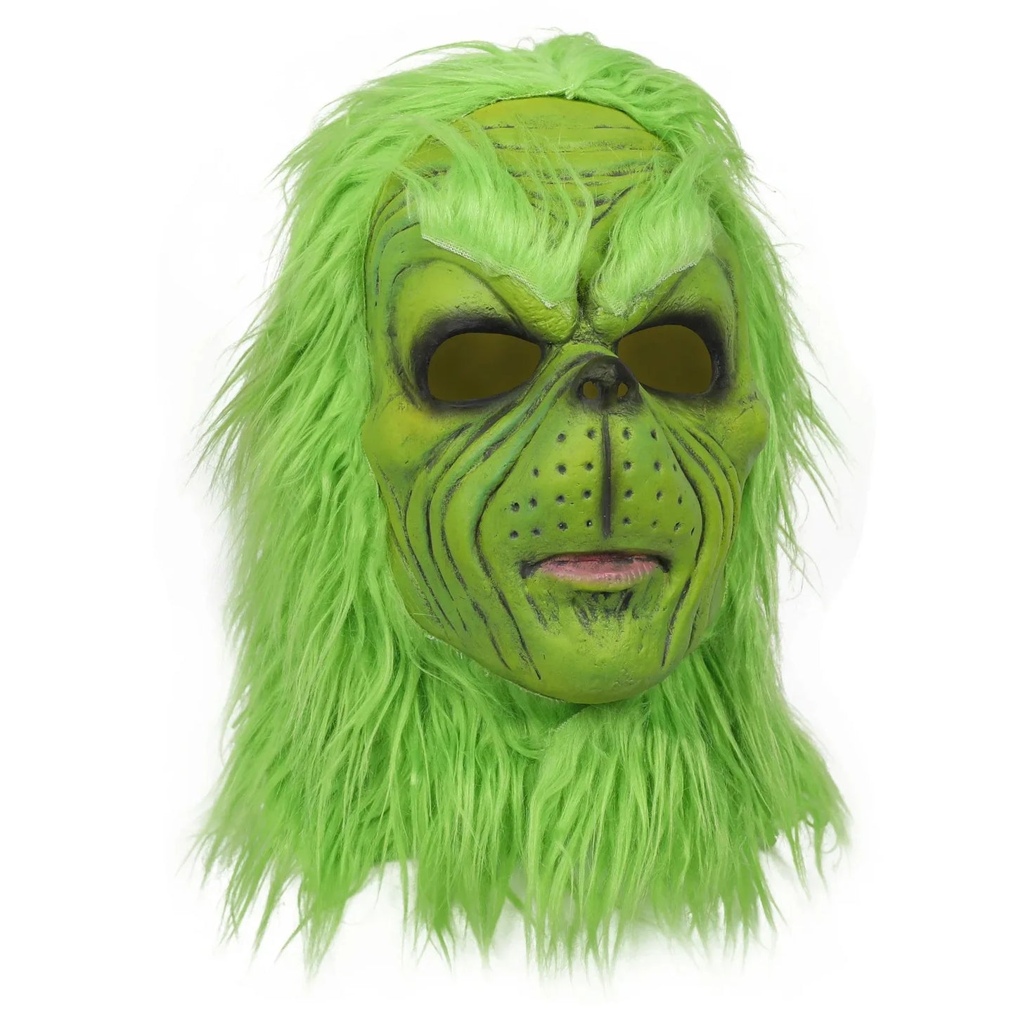 Grinch Christmas Mask with Monster Gloves and Green Hair – One Size Adult