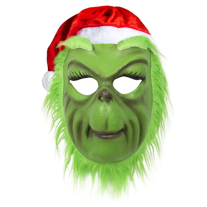 Grinch Christmas Mask with Monster Gloves and Green Hair – One Size Adult
