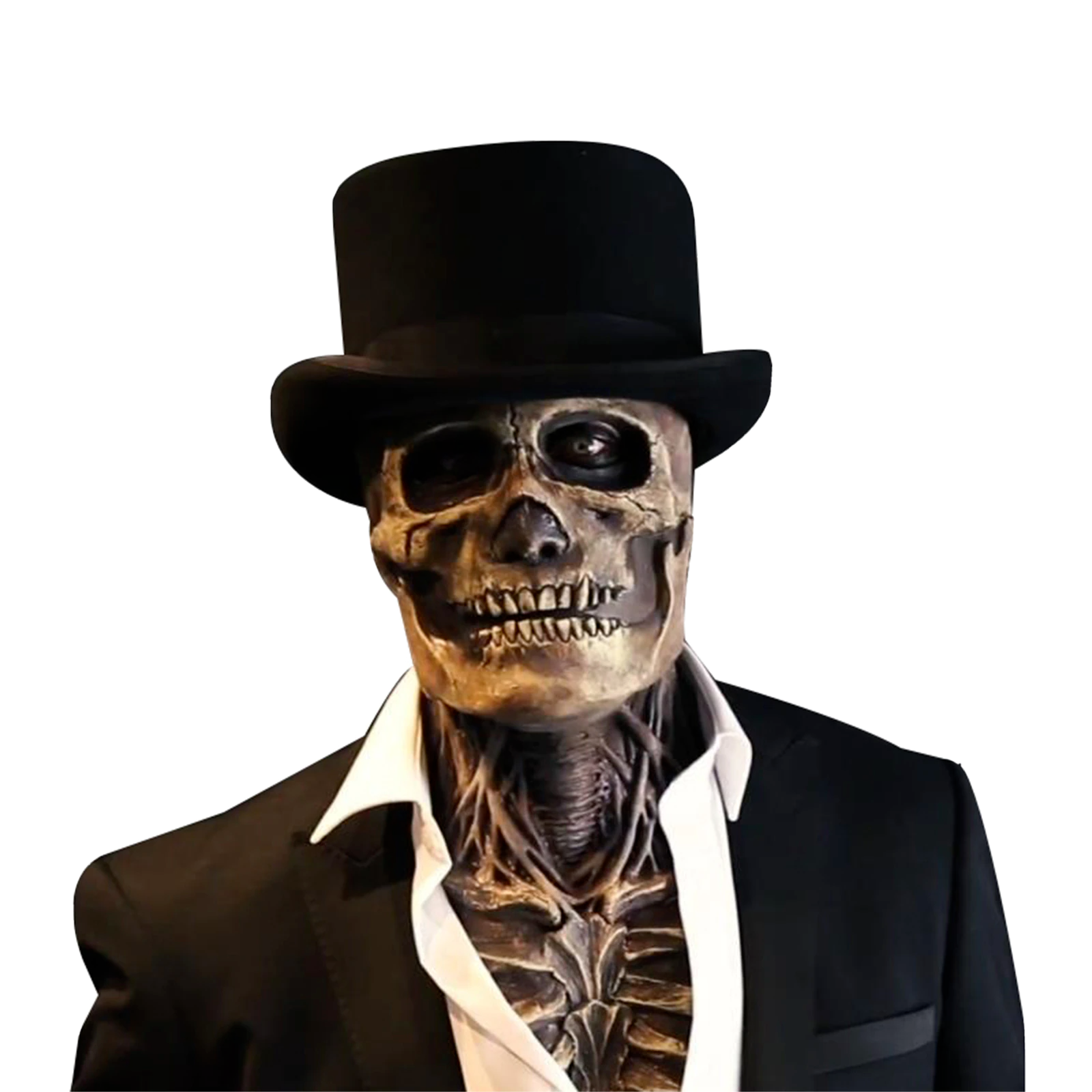 Masque de squelette réaliste à mâchoire mobile avec chapeau – Accessoire complet pour Halloween et cosplay