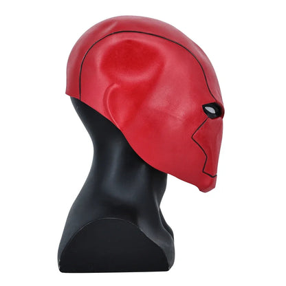 Red Hood Latex Mask for Cosplay and Halloween – Smooth Red Surface with Black Details, One Size Adult