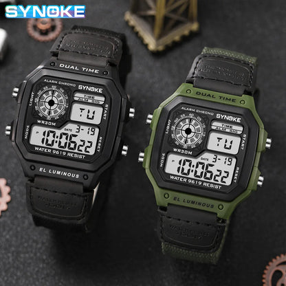 Men's Outdoor Military Digital Watch with Nylon Strap – Waterproof Multifunctional Sports Timepiece