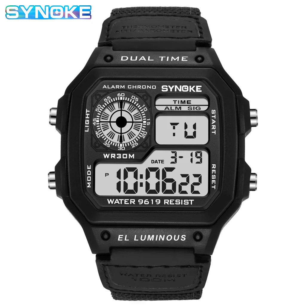 Men's Outdoor Military Digital Watch with Nylon Strap – Waterproof Multifunctional Sports Timepiece