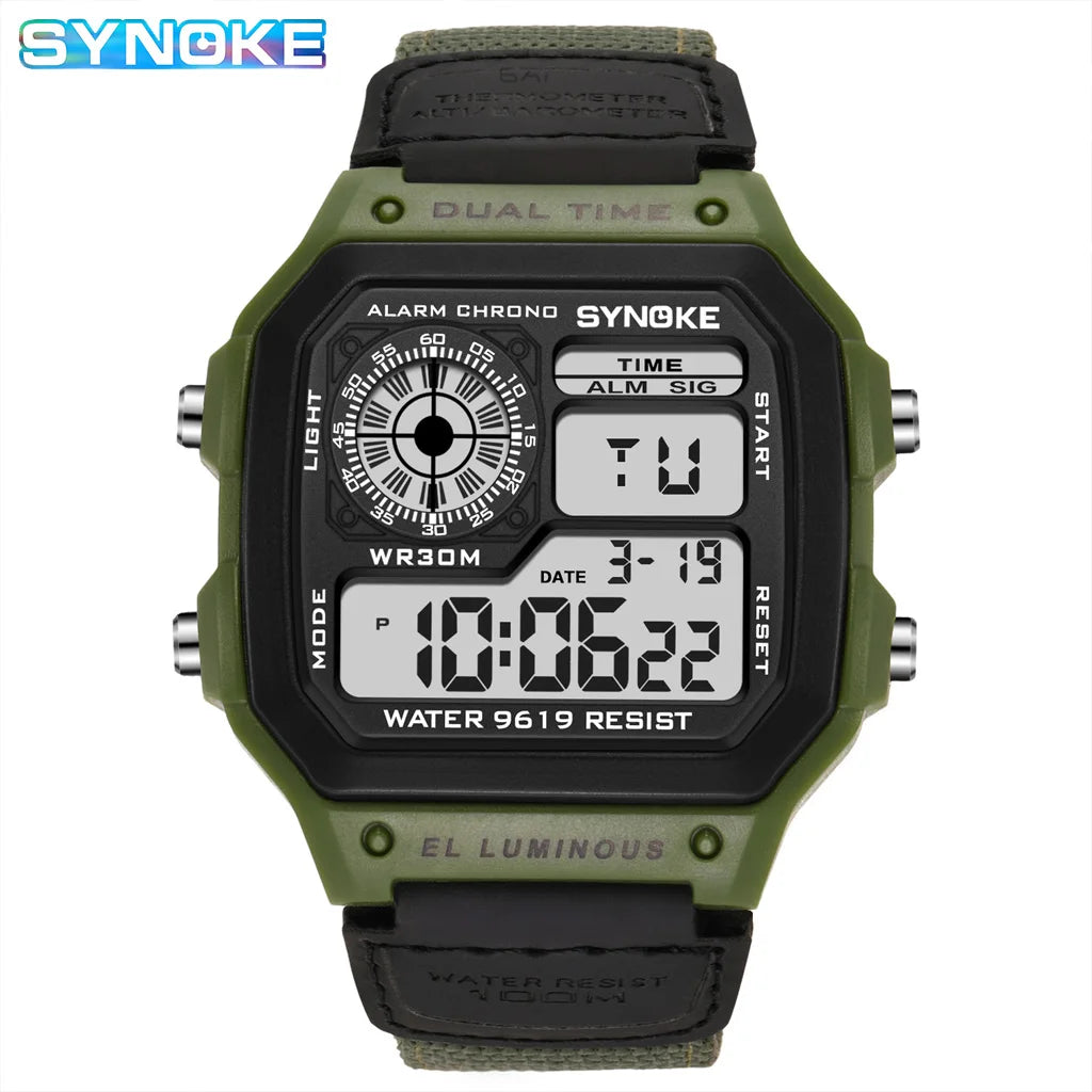 Men's Outdoor Military Digital Watch with Nylon Strap – Waterproof Multifunctional Sports Timepiece