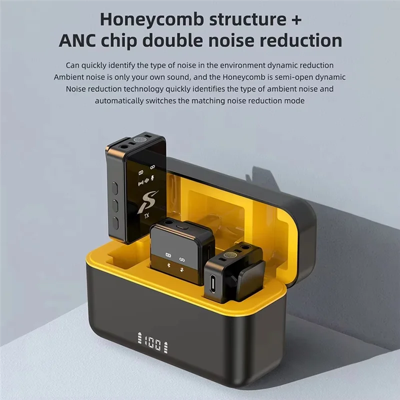 Wireless Lavalier Microphone with Noise Cancellation and LED Screen – Compatible with iPhone, iPad, and Android