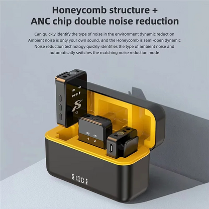 Wireless Lavalier Microphone with Noise Cancellation and LED Screen – Compatible with iPhone, iPad, and Android