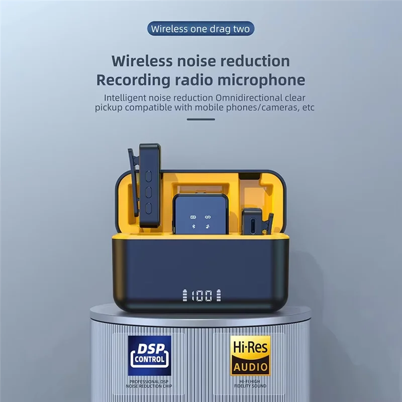 Wireless Lavalier Microphone with Noise Cancellation and LED Screen – Compatible with iPhone, iPad, and Android